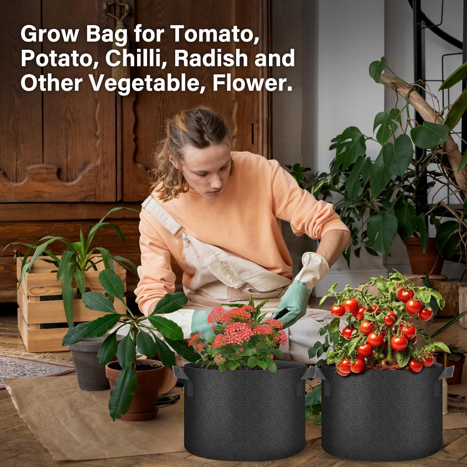 imageHealSmart Plant Grow Bags 7 Gallon Tomoato Planter Pots 5Pack with Handles Aeration Nonwoven Fabric Heavy Duty Gardening Planter for Vegetable Herbs and Flowers Black 2024 VersionBlack  10 Pack New
