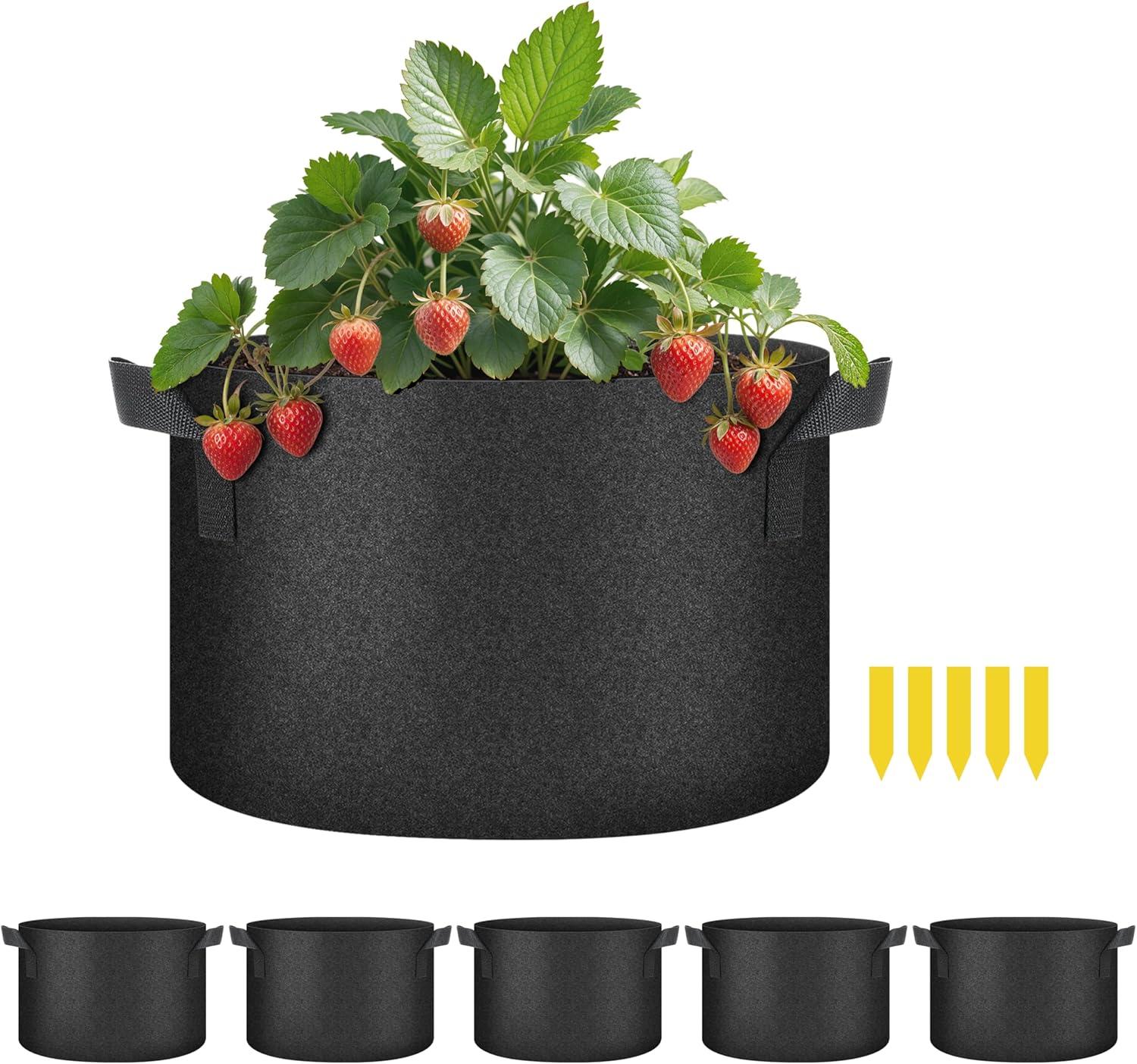 imageHealSmart Plant Grow Bags 7 Gallon Tomoato Planter Pots 5Pack with Handles Aeration Nonwoven Fabric Heavy Duty Gardening Planter for Vegetable Herbs and Flowers Black 2024 VersionBlack  5 Pack New
