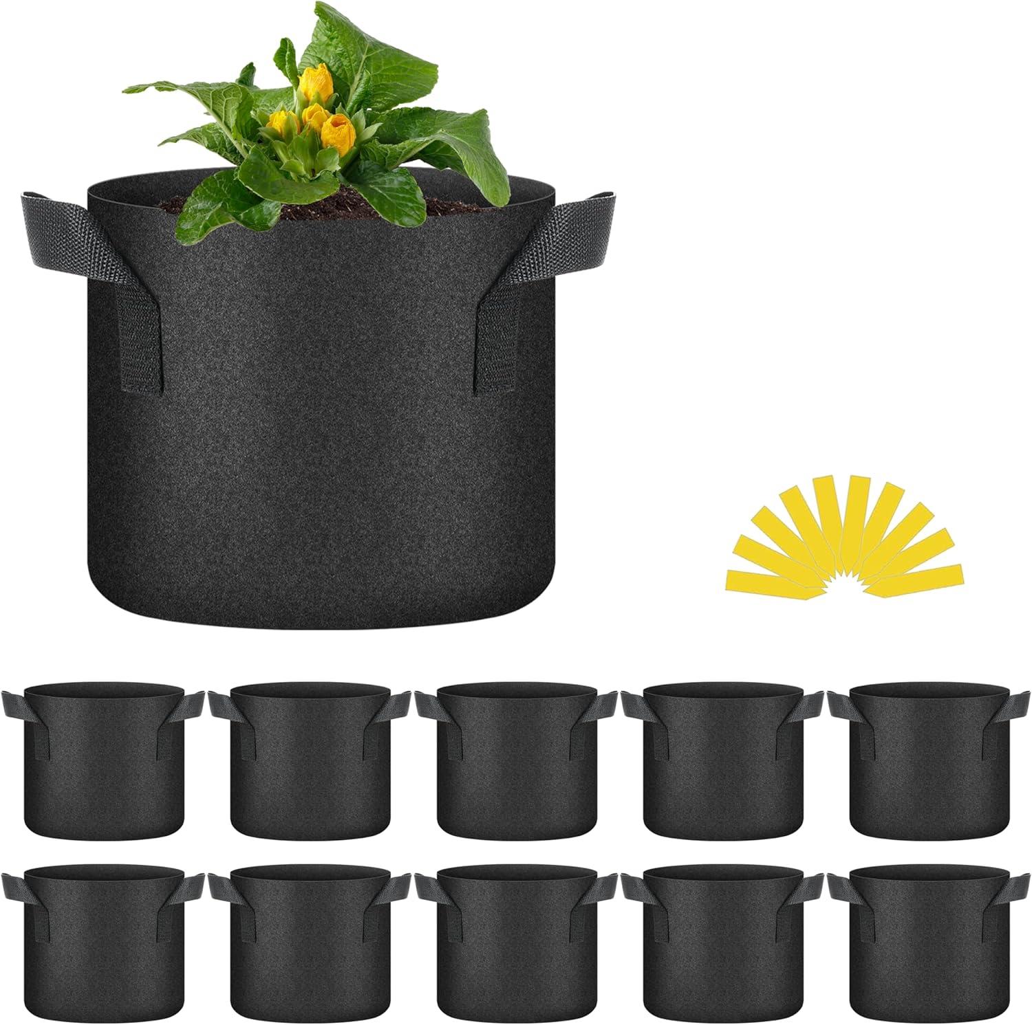 imageHealSmart Plant Grow Bags 7 Gallon Tomoato Planter Pots 5Pack with Handles Aeration Nonwoven Fabric Heavy Duty Gardening Planter for Vegetable Herbs and Flowers Black 2024 VersionBlack  10 Pack New