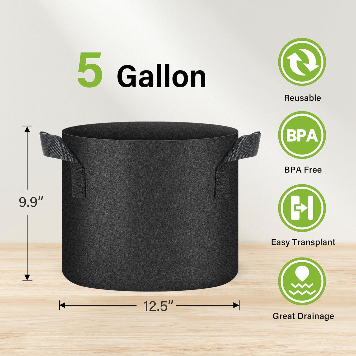 imageHealSmart Plant Grow Bags 7 Gallon Tomoato Planter Pots 5Pack with Handles Aeration Nonwoven Fabric Heavy Duty Gardening Planter for Vegetable Herbs and Flowers Black 2024 VersionBlack  10 Pack New