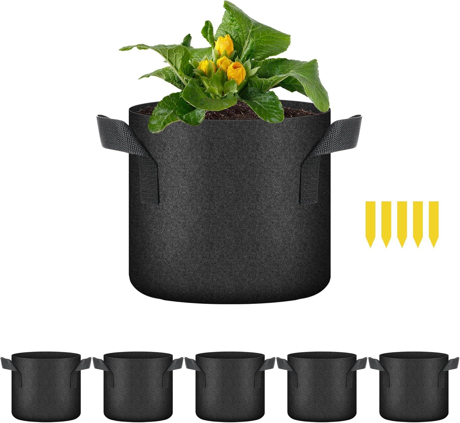 imageHealSmart Plant Grow Bags 7 Gallon Tomoato Planter Pots 5Pack with Handles Aeration Nonwoven Fabric Heavy Duty Gardening Planter for Vegetable Herbs and Flowers Black 2024 VersionBlack  5 Pack New
