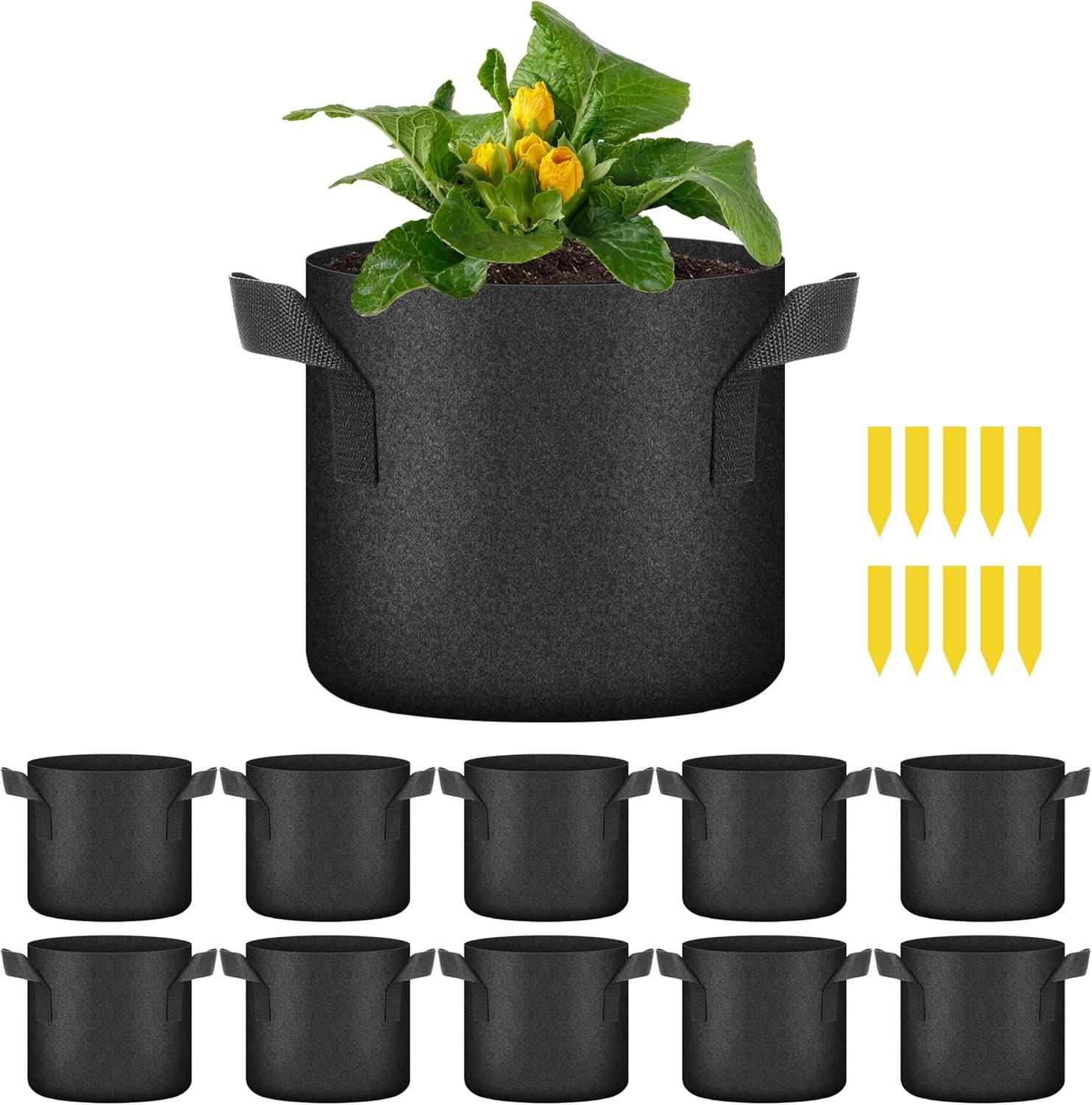 imageHealSmart Plant Grow Bags 7 Gallon Tomoato Planter Pots 5Pack with Handles Aeration Nonwoven Fabric Heavy Duty Gardening Planter for Vegetable Herbs and Flowers Black 2024 VersionBlack  10 Pack New