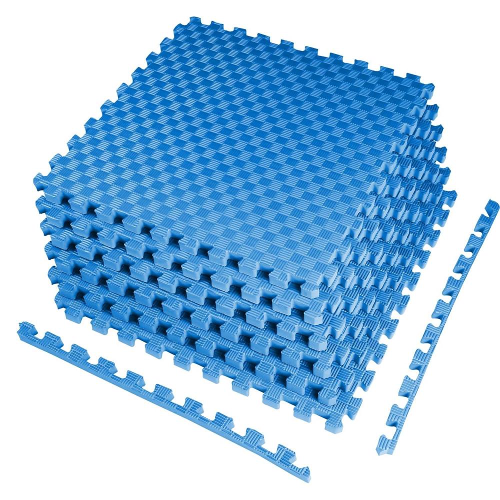 imageHealSmart  Inch Puzzle Exercise Mat HighDensity EVA Foam Floor Tiles for Home Gym Workout Equipment Protective Floor Padding ampamp Kids Play Areas Black 24 Sq Ft  6 TilesBlue1 Thick