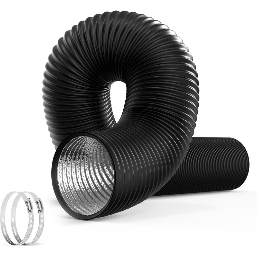 imageHealSmart 12 Inch 25 FT Flexible Aluminum Duct Equipped with 2 Clamps and 3 Layers of Protective Drying Tube for Heating Cooling Ventilation and Exhaust Fan SilverBlack
