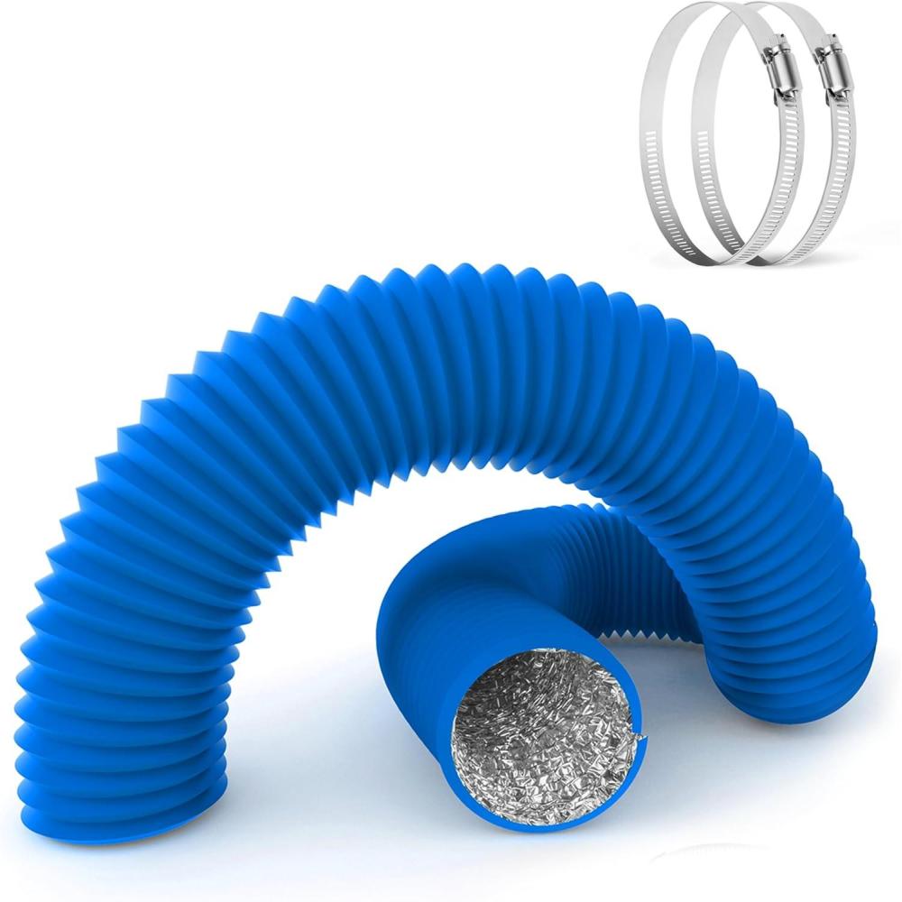 imageHealSmart 12 Inch 25 FT Flexible Aluminum Duct Equipped with 2 Clamps and 3 Layers of Protective Drying Tube for Heating Cooling Ventilation and Exhaust Fan SilverBlue