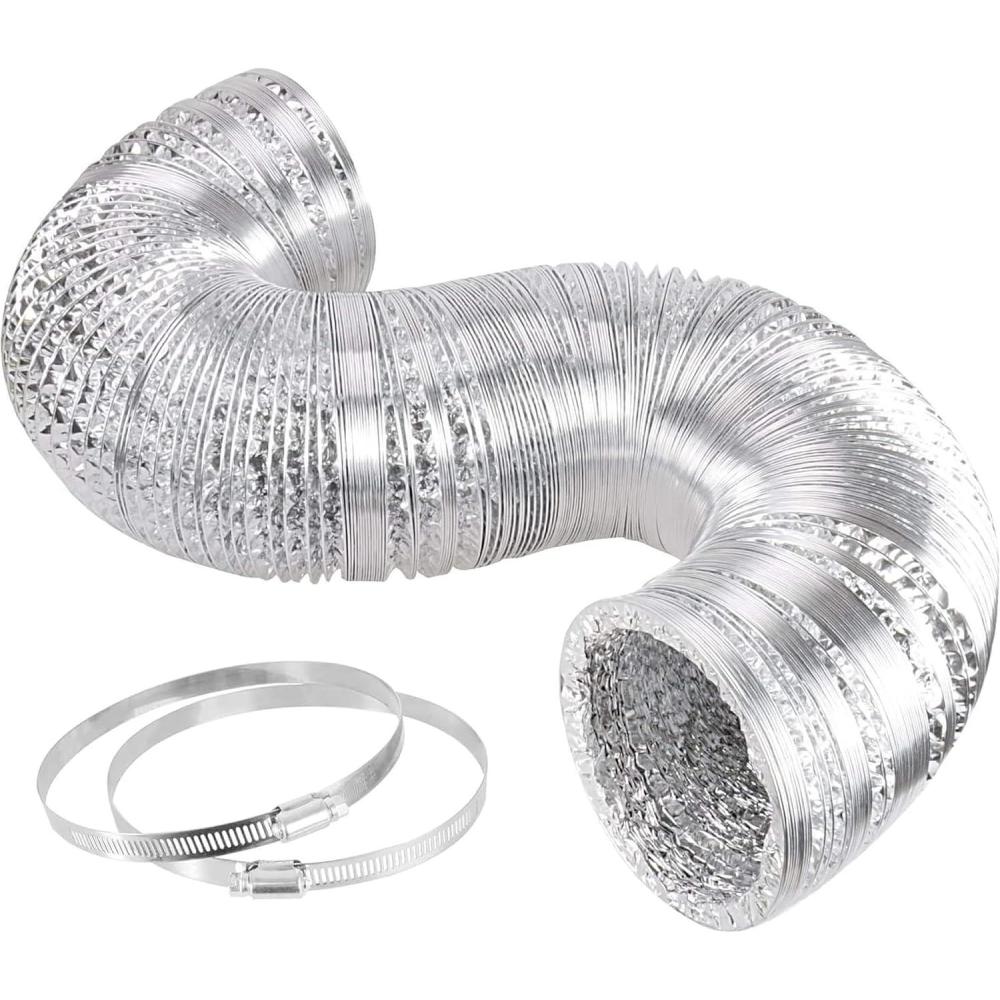 imageHealSmart 12quot 8 Ft Aluminum Ducting Flexible HeavyDuty FourLayer Protection with 2 Duct Clamps Dryer Vent Hose for Heating Cooling Ventilation and Exhaust Fan6 16 Ducting