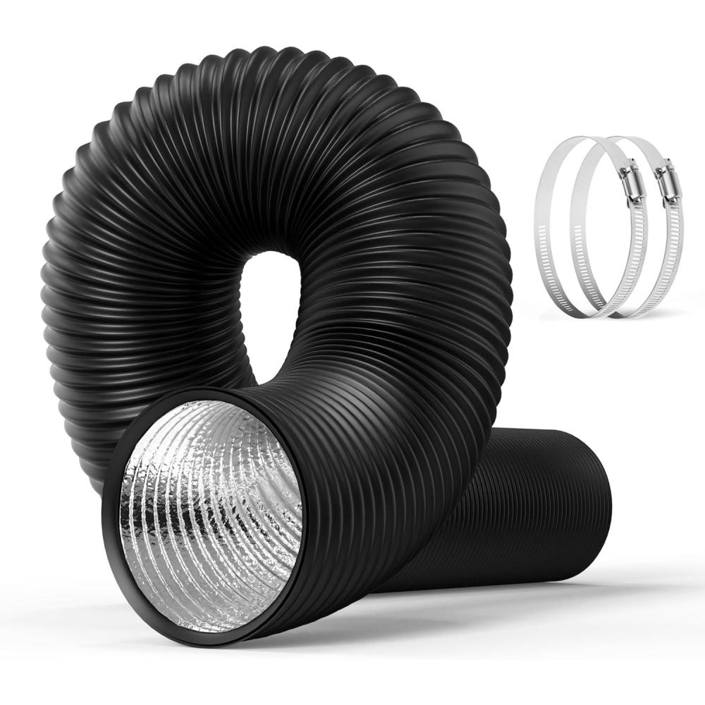 imageHealSmart 12quot 8 Ft Aluminum Ducting Flexible HeavyDuty FourLayer Protection with 2 Duct Clamps Dryer Vent Hose for Heating Cooling Ventilation and Exhaust Fan4 16 PVC