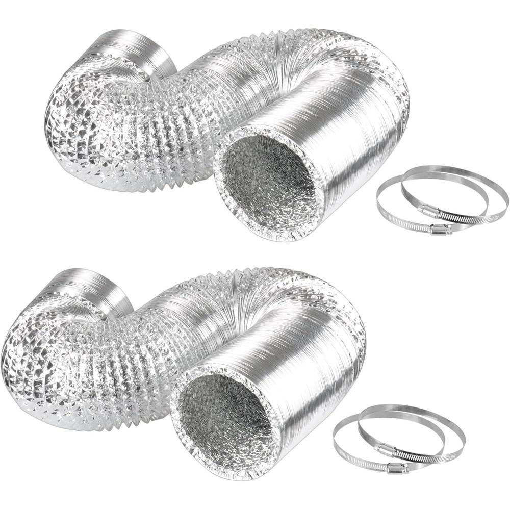 imageHealSmart 12quot 8 Ft Aluminum Ducting Flexible HeavyDuty FourLayer Protection with 2 Duct Clamps Dryer Vent Hose for Heating Cooling Ventilation and Exhaust Fan4 25 Ducting2 Pcs