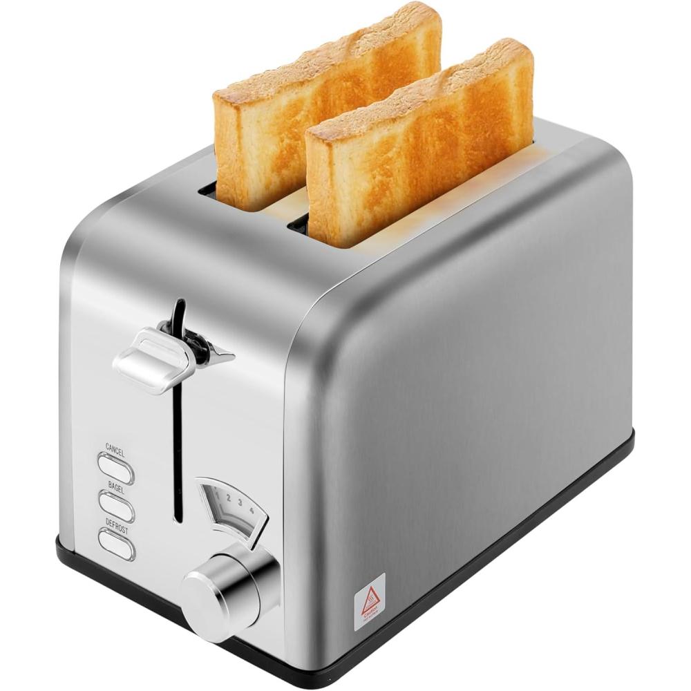 imageHealSmart 2 Slice Stainless Steel Toaster with Extra Wide Slot ampamp Removable Crumb Tray 5 Shade Setting and BagelDefrostCancel Function Retro Compact Oven for Various Bread ampamp Waffle SilverSilver