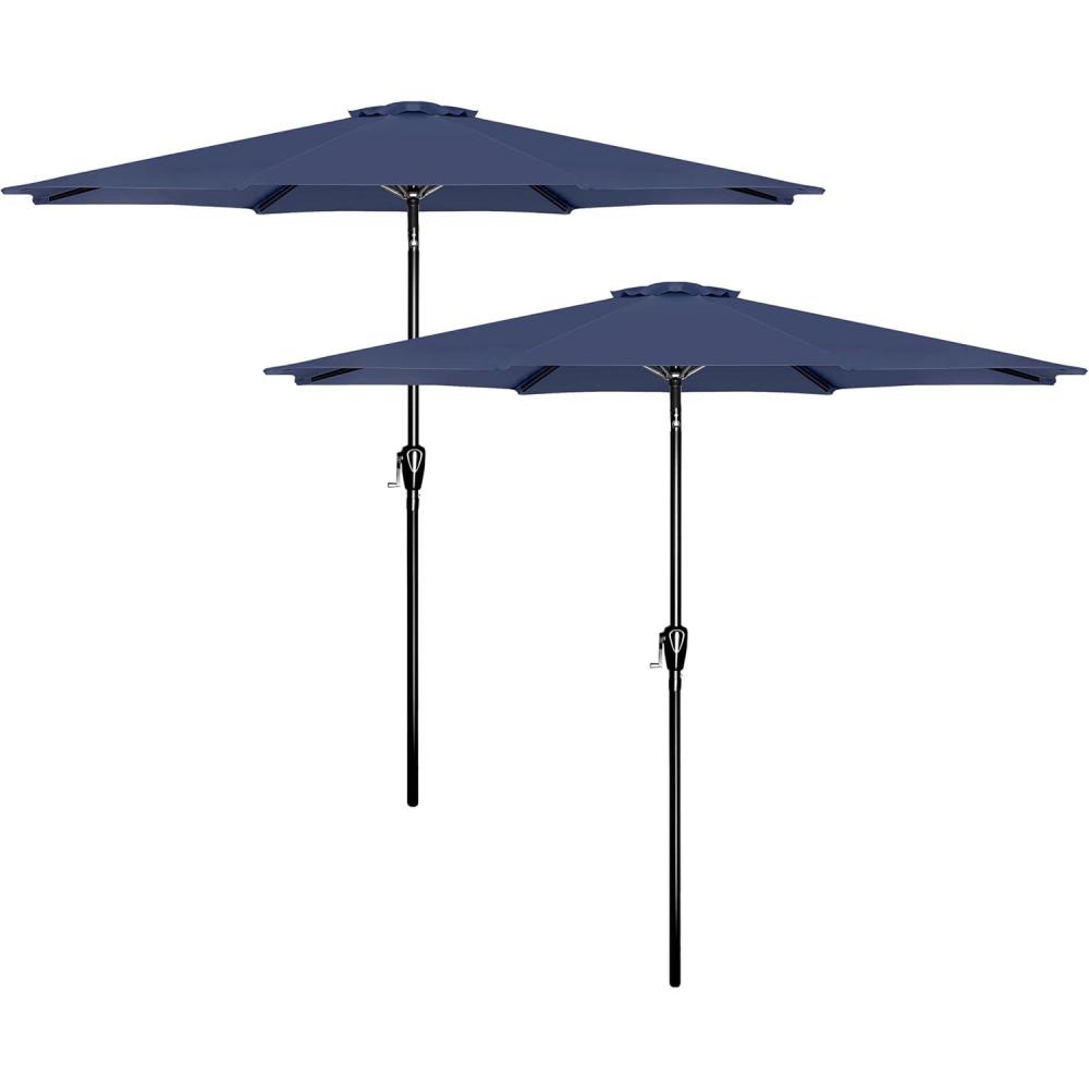 imageHealSmart 2pcs 9ft Patio Umbrella with Push Button TiltCrank Outdoor Table Market Yard Umbrella with 8 Sturdy Ribs for Garden Backyard Deck Pool RedDark Blue 2Pack