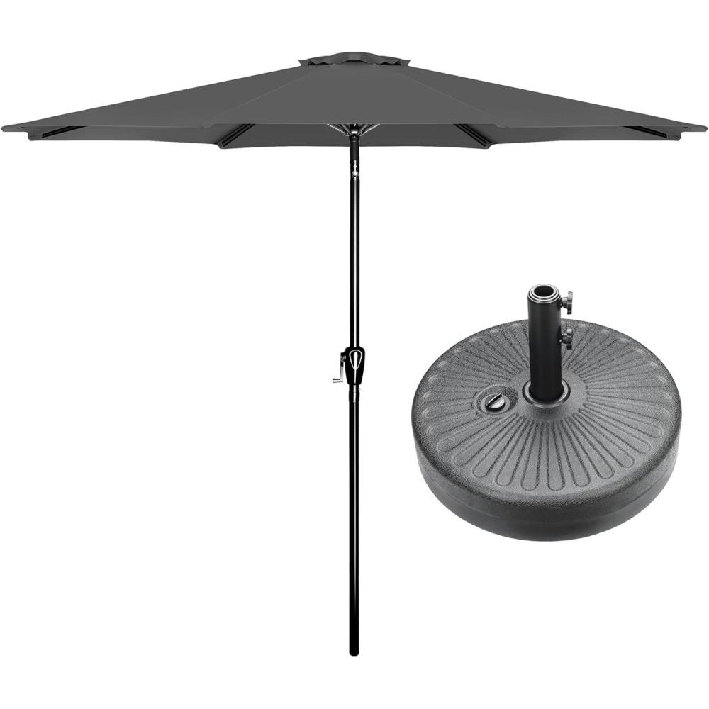 imageHealSmart 2pcs 9ft Patio Umbrella with Push Button TiltCrank Outdoor Table Market Yard Umbrella with 8 Sturdy Ribs for Garden Backyard Deck Pool RedGrayBlack