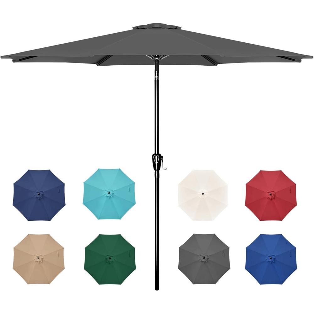 imageHealSmart 2pcs 9ft Patio Umbrella with Push Button TiltCrank Outdoor Table Market Yard Umbrella with 8 Sturdy Ribs for Garden Backyard Deck Pool RedGrey