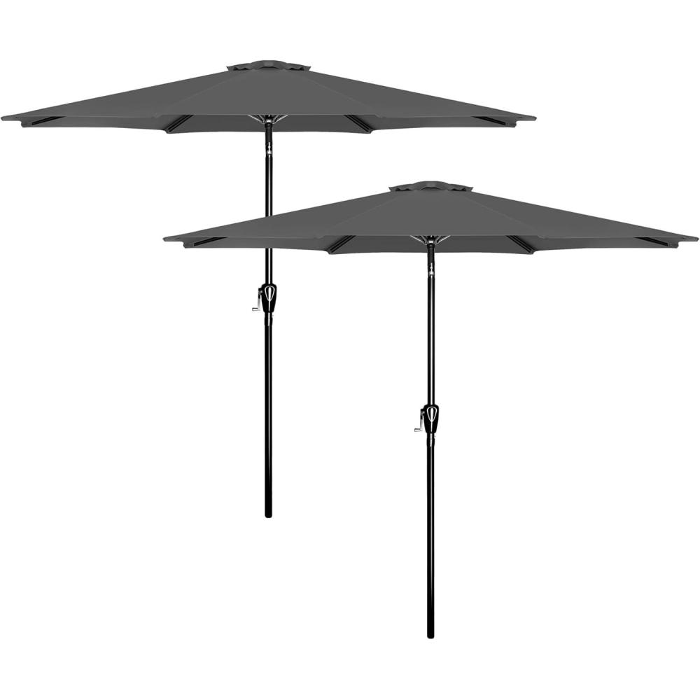 imageHealSmart 2pcs 9ft Patio Umbrella with Push Button TiltCrank Outdoor Table Market Yard Umbrella with 8 Sturdy Ribs for Garden Backyard Deck Pool RedGrey 2Pack