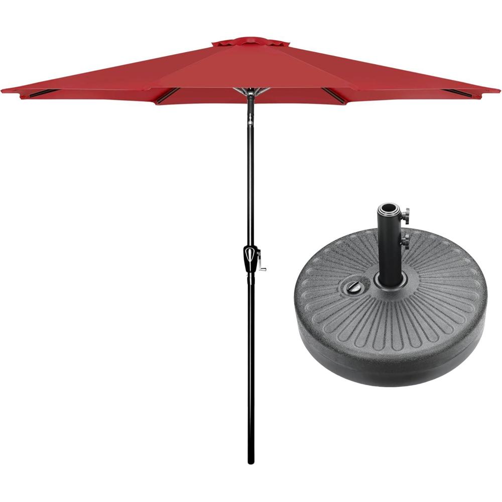 imageHealSmart 2pcs 9ft Patio Umbrella with Push Button TiltCrank Outdoor Table Market Yard Umbrella with 8 Sturdy Ribs for Garden Backyard Deck Pool RedRedBlack