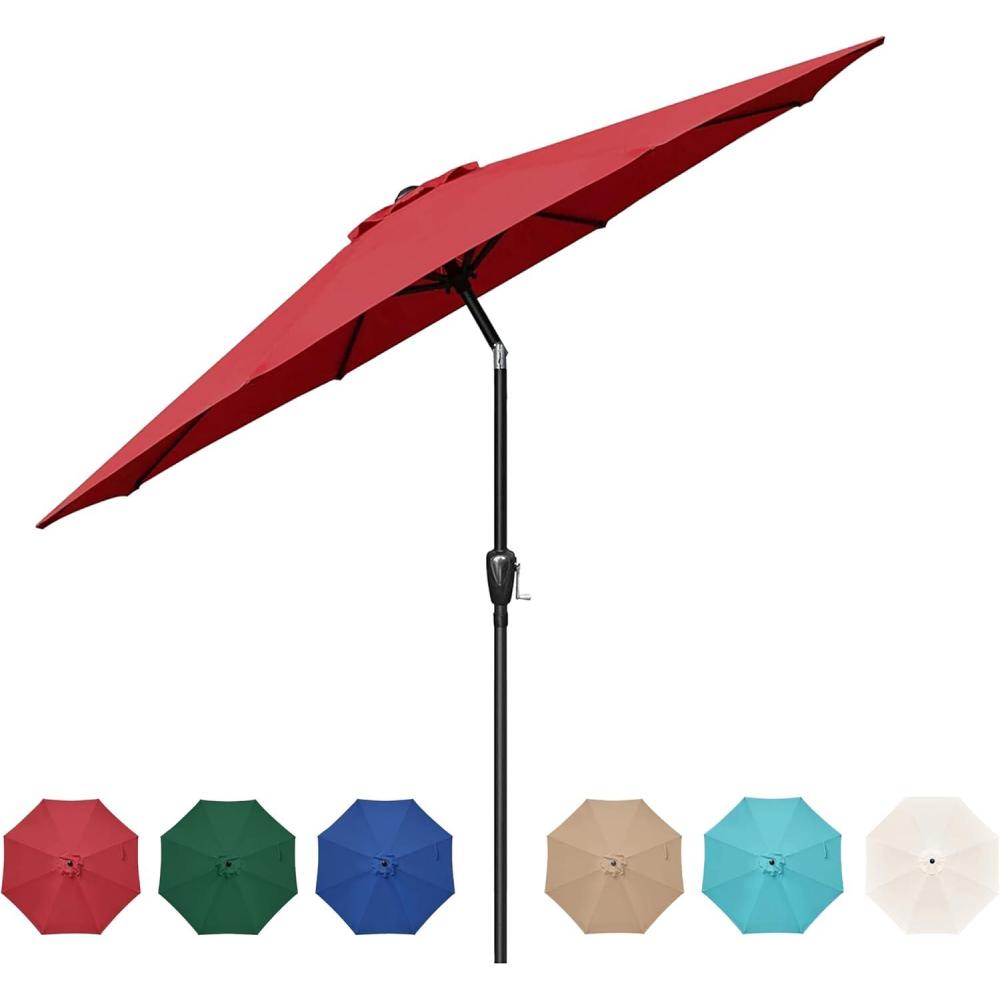 imageHealSmart 2pcs 9ft Patio Umbrella with Push Button TiltCrank Outdoor Table Market Yard Umbrella with 8 Sturdy Ribs for Garden Backyard Deck Pool RedRed