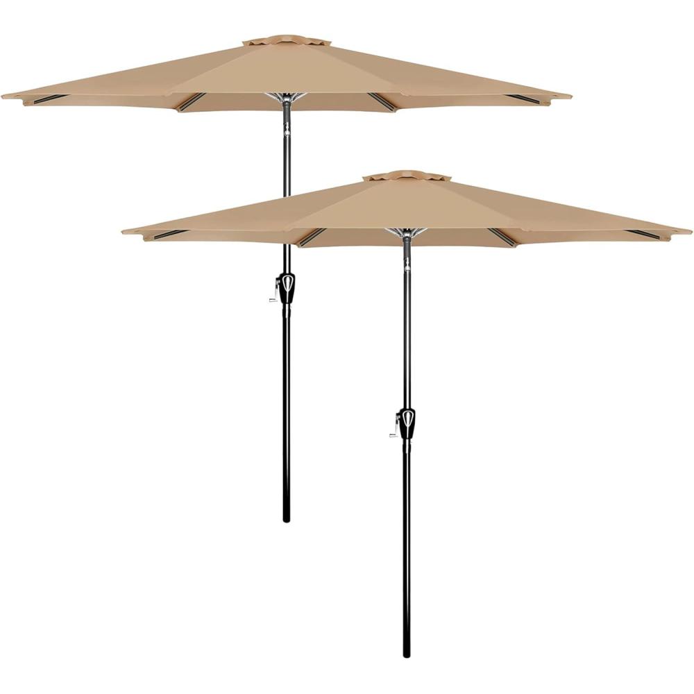imageHealSmart 2pcs 9ft Patio Umbrella with Push Button TiltCrank Outdoor Table Market Yard Umbrella with 8 Sturdy Ribs for Garden Backyard Deck Pool RedTan 2Pack