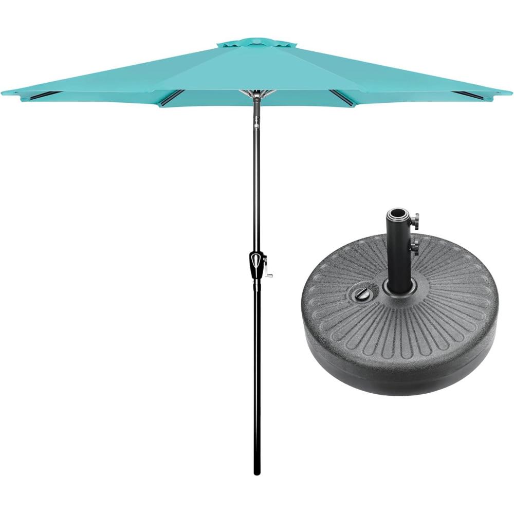 imageHealSmart 2pcs 9ft Patio Umbrella with Push Button TiltCrank Outdoor Table Market Yard Umbrella with 8 Sturdy Ribs for Garden Backyard Deck Pool RedTurquoiseBlack