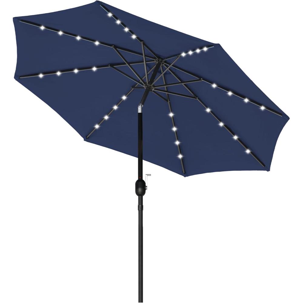 imageHealSmart 75ft Patio Umbrella with Push Button TiltCrank Outdoor Table Market Yard Umbrella 6 Sturdy Ribs for Garden Deck Backyard Pool9ftLEDDark Blue New