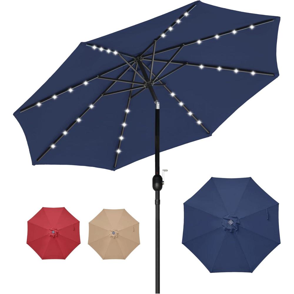 imageHealSmart 75ft Patio Umbrella with Push Button TiltCrank Outdoor Table Market Yard Umbrella 6 Sturdy Ribs for Garden Deck Backyard Pool9ftLEDDark Blue