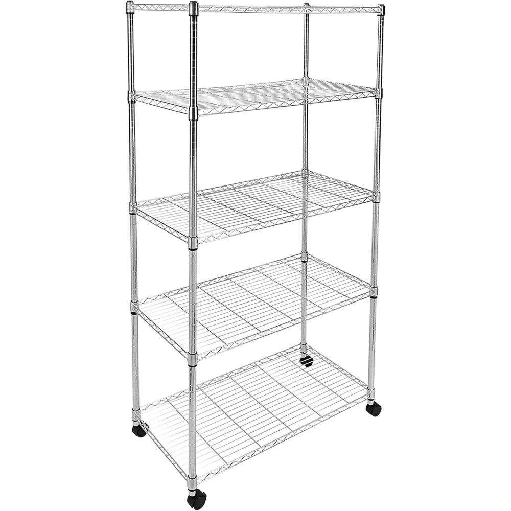 imageHealSmart Heavy Duty 5Shelf Storage Shelves 1750Lb Loading Capacity 3543quot W x 1772quot D x 7087quot H Adjustable Shelving Unit with Wheels Chrome35 W x 18 D x 75 H 5Tier