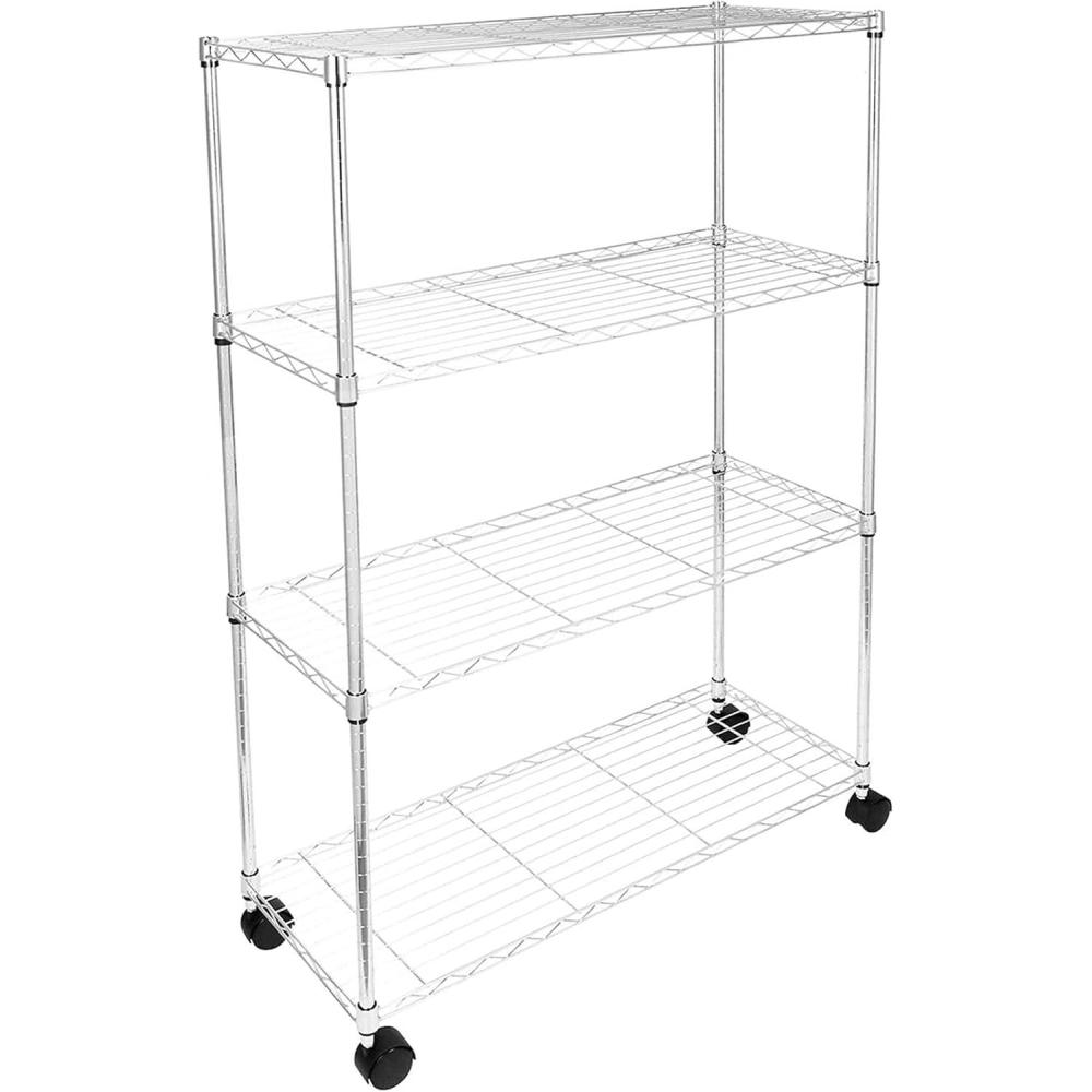 imageHealSmart Heavy Duty 5Shelf Storage Shelves 1750Lb Loading Capacity 3543quot W x 1772quot D x 7087quot H Adjustable Shelving Unit with Wheels Chrome4Shelf  Unfoldable