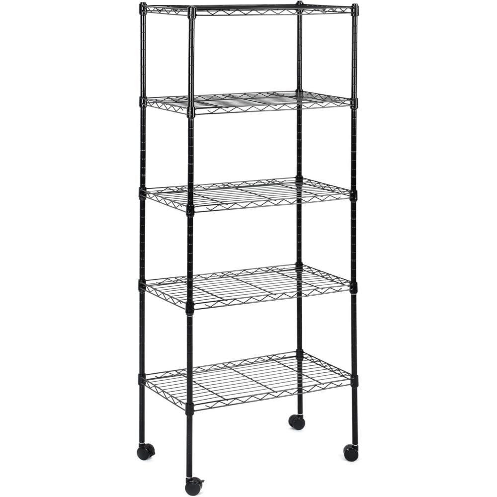 imageHealSmart Heavy Duty 6Tier Shelving Units Adjustable Wire Shelf with 1000 lbs Capacity 250 per Shelf 77cm D x 365cm W x 215cm H Black 6 Levels Storage Shelf with Wheels ampamp Leveling FeetBasic