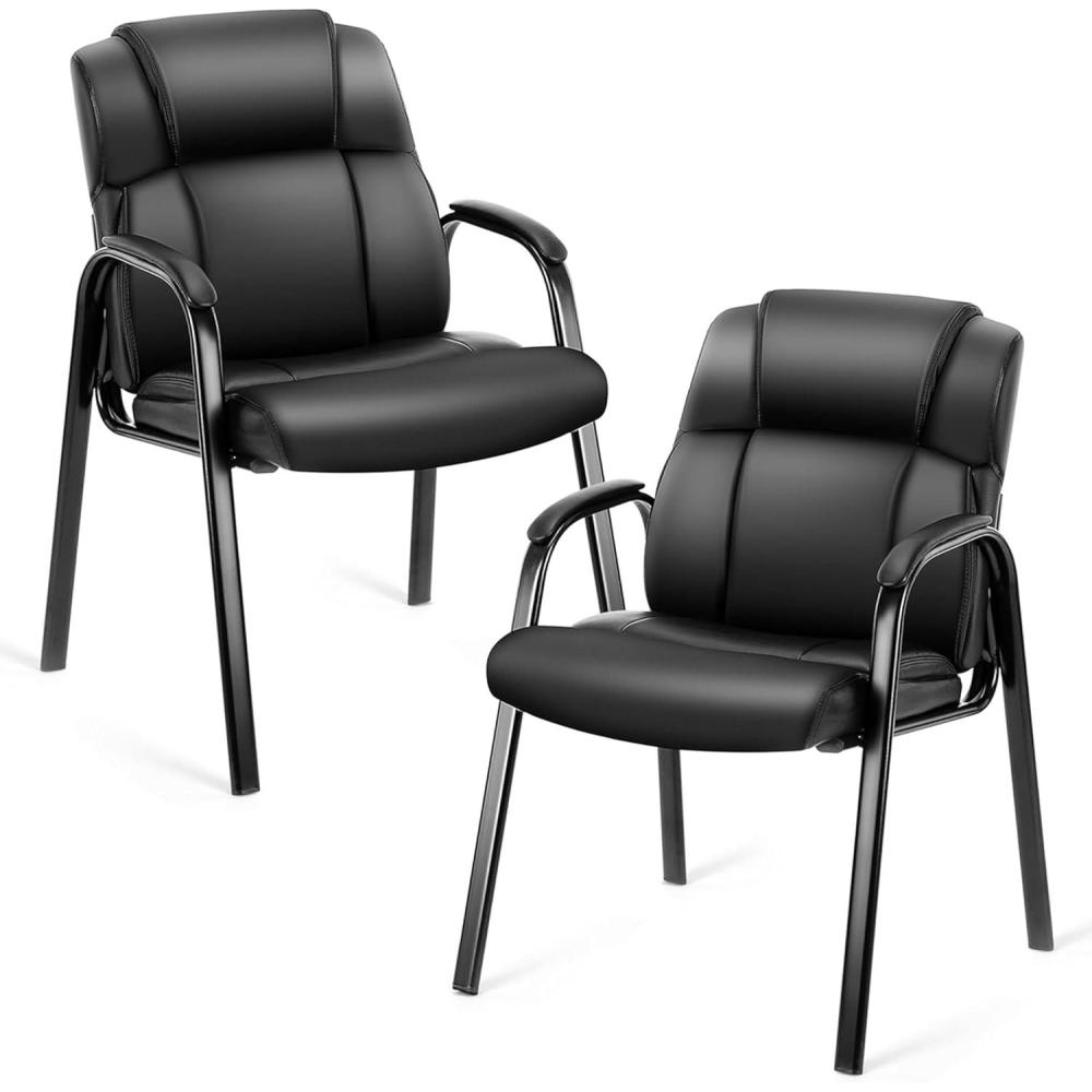imageHealSmart Office Reception Guest Chair with Leather Padded Arm Rest for Waiting Room Lobby Home Desk Table Side Chairs for Elderly Seniors Black2 Pack Guest ChairsLeather Big