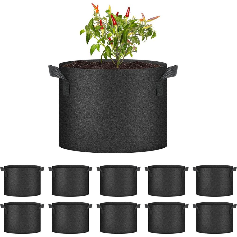 imageHealSmart Plant Grow Bags 10 Gallon Tomoato Planter Pots 10Pack with Handles Aeration Nonwoven Fabric Heavy Duty Gardening Planter for Vegetable Herbs and Flowers Black