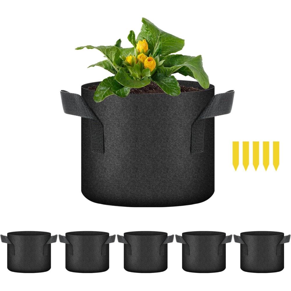 imageHealSmart Plant Grow Bags 7 Gallon Tomoato Planter Pots 5Pack with Handles Aeration Nonwoven Fabric Heavy Duty Gardening Planter for Vegetable Herbs and Flowers Black 2024 VersionBlack  5 Pack New