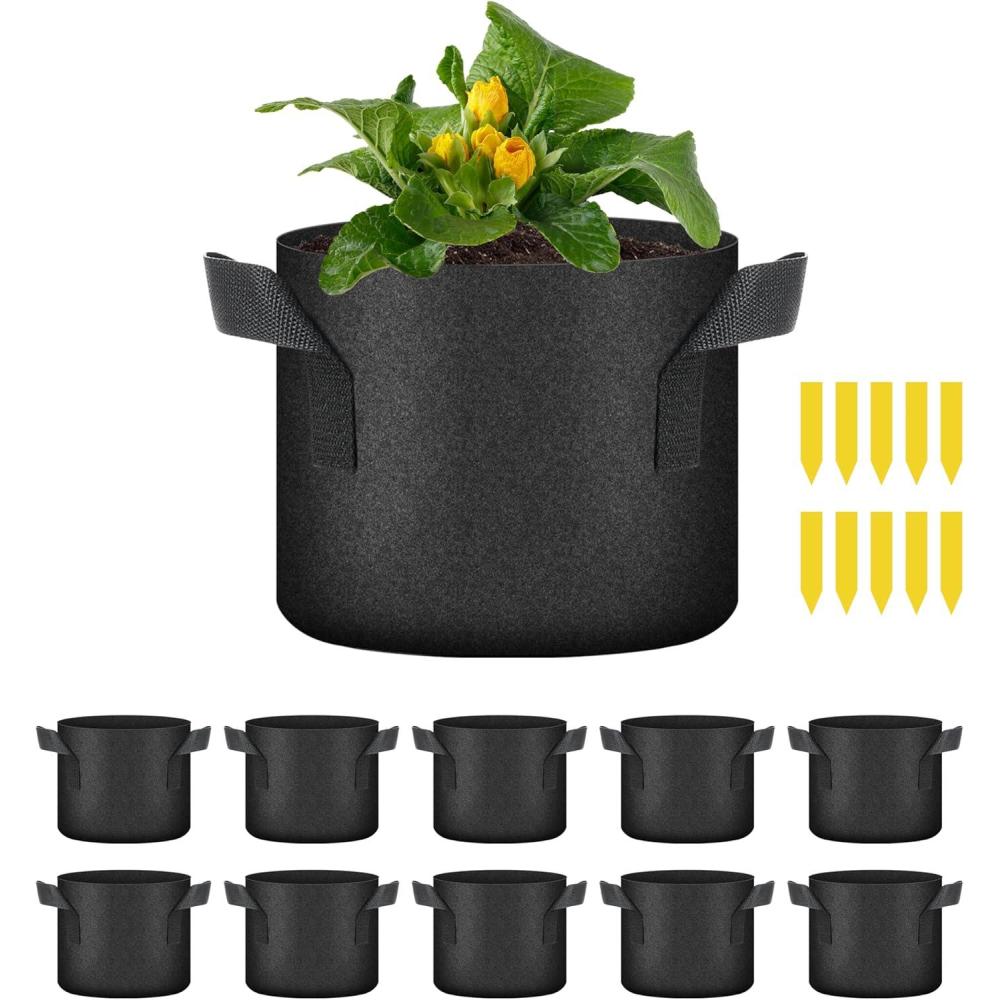 imageHealSmart Plant Grow Bags 7 Gallon Tomoato Planter Pots 5Pack with Handles Aeration Nonwoven Fabric Heavy Duty Gardening Planter for Vegetable Herbs and Flowers Black 2024 VersionBlack  10 Pack New