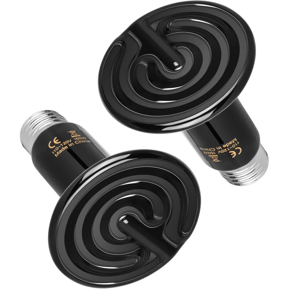 imageHealSmart Reptile Heat Lamp 150W Ceramic Heat Emitter No Light Emitting Heat Bulbs for Amphibian Pet Brooder Coop Incubating Chicken Lizard Bearded Dragon Turtle Snake Terrarium 4Pack150W