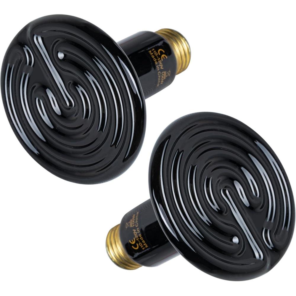 imageHealSmart Reptile Heat Lamp Bulb Ceramic Heat Emitter 100W No Light Emitting Brooder Coop Heater for Amphibian Pet ampamp Incubating Chicken Black2 Pcs Black