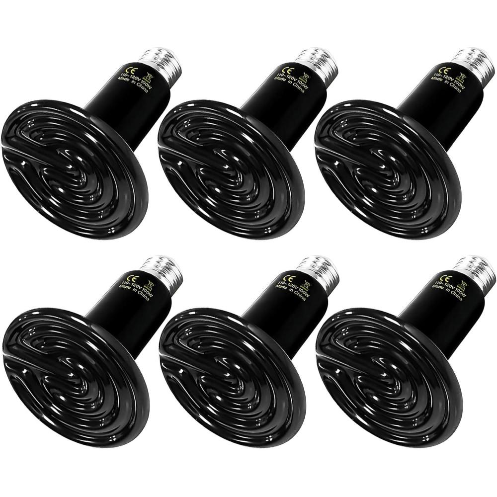 imageHealSmart Reptile Heat Lamp Bulb Ceramic Heat Emitter 100W No Light Emitting Brooder Coop Heater for Amphibian Pet ampamp Incubating Chicken Black6 Pcs Black