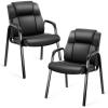 imageHealSmart Office Reception Guest Chair with Leather Padded Arm Rest for Waiting Room Lobby Home Desk Table Side Chairs for Elderly Seniors Black2 Pack Guest ChairsLeather Big