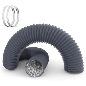 imageHealSmart 12 Inch 25 FT Flexible Aluminum Duct Equipped with 2 Clamps and 3 Layers of Protective Drying Tube for Heating Cooling Ventilation and Exhaust Fan SilverGray
