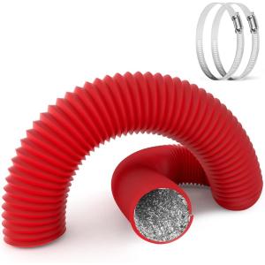 imageHealSmart 12 Inch 25 FT Flexible Aluminum Duct Equipped with 2 Clamps and 3 Layers of Protective Drying Tube for Heating Cooling Ventilation and Exhaust Fan SilverRed