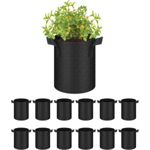 imageHealSmart 12Pack 3 Gallon Nonwoven Grow Bags Aeration Fabric Pots with Handles Suitable for Garden Fruits Vegetables and Flowers BlackBlack  12 Pack