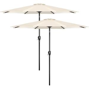 imageHealSmart 2pcs 9ft Patio Umbrella with Push Button TiltCrank Outdoor Table Market Yard Umbrella with 8 Sturdy Ribs for Garden Backyard Deck Pool RedBeige 2Pack