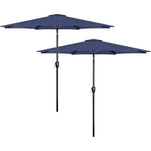 imageHealSmart 2pcs 9ft Patio Umbrella with Push Button TiltCrank Outdoor Table Market Yard Umbrella with 8 Sturdy Ribs for Garden Backyard Deck Pool RedDark Blue 2Pack
