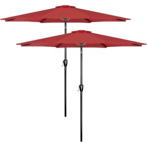 imageHealSmart 2pcs 9ft Patio Umbrella with Push Button TiltCrank Outdoor Table Market Yard Umbrella with 8 Sturdy Ribs for Garden Backyard Deck Pool RedRed 2Pack