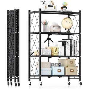 imageHealSmart Heavy Duty 5Shelf Storage Shelves 1750Lb Loading Capacity 3543quot W x 1772quot D x 7087quot H Adjustable Shelving Unit with Wheels Chrome4Shelf  Foldable