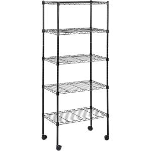 imageHealSmart Heavy Duty 6Tier Shelving Units Adjustable Wire Shelf with 1000 lbs Capacity 250 per Shelf 77cm D x 365cm W x 215cm H Black 6 Levels Storage Shelf with Wheels ampamp Leveling FeetBasic