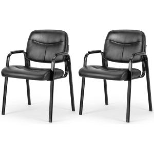 imageHealSmart Office Reception Guest Chair with Leather Padded Arm Rest for Waiting Room Lobby Home Desk Table Side Chairs for Elderly Seniors BlackLeather Chairs 2 PackInky