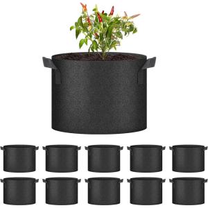 imageHealSmart Plant Grow Bags 10 Gallon Tomoato Planter Pots 10Pack with Handles Aeration Nonwoven Fabric Heavy Duty Gardening Planter for Vegetable Herbs and Flowers Black