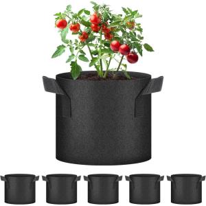 imageHealSmart Plant Grow Bags 5 Gallon Tomoato Planter Pots 5Pack with Handles Aeration Nonwoven Fabric Heavy Duty Gardening Planter for Vegetable Herbs and Flowers Black2025version Black  5 Pack