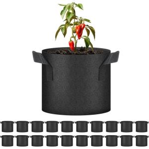 imageHealSmart Plant Grow Bags 5 Gallon Tomoato Planter Pots 5Pack with Handles Aeration Nonwoven Fabric Heavy Duty Gardening Planter for Vegetable Herbs and Flowers BlackBlack  20 Pack