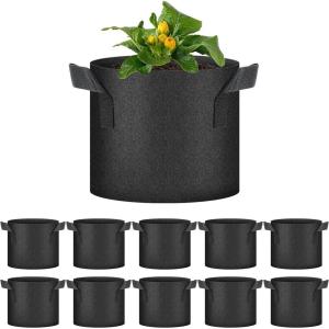 imageHealSmart Plant Grow Bags 5 Gallon Tomoato Planter Pots 5Pack with Handles Aeration Nonwoven Fabric Heavy Duty Gardening Planter for Vegetable Herbs and Flowers BlackBlack  10 Pack