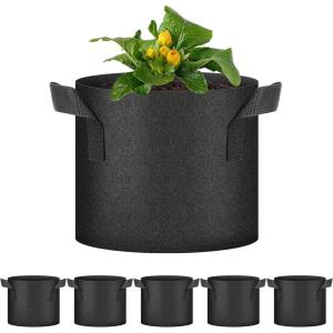 imageHealSmart Plant Grow Bags 5 Gallon Tomoato Planter Pots 5Pack with Handles Aeration Nonwoven Fabric Heavy Duty Gardening Planter for Vegetable Herbs and Flowers BlackBlack  5 Pack