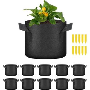 imageHealSmart Plant Grow Bags 7 Gallon Tomoato Planter Pots 5Pack with Handles Aeration Nonwoven Fabric Heavy Duty Gardening Planter for Vegetable Herbs and Flowers Black 2024 VersionBlack  10 Pack New