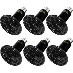 imageHealSmart Reptile Heat Lamp Bulb Ceramic Heat Emitter 100W No Light Emitting Brooder Coop Heater for Amphibian Pet ampamp Incubating Chicken Black6 Pcs Black